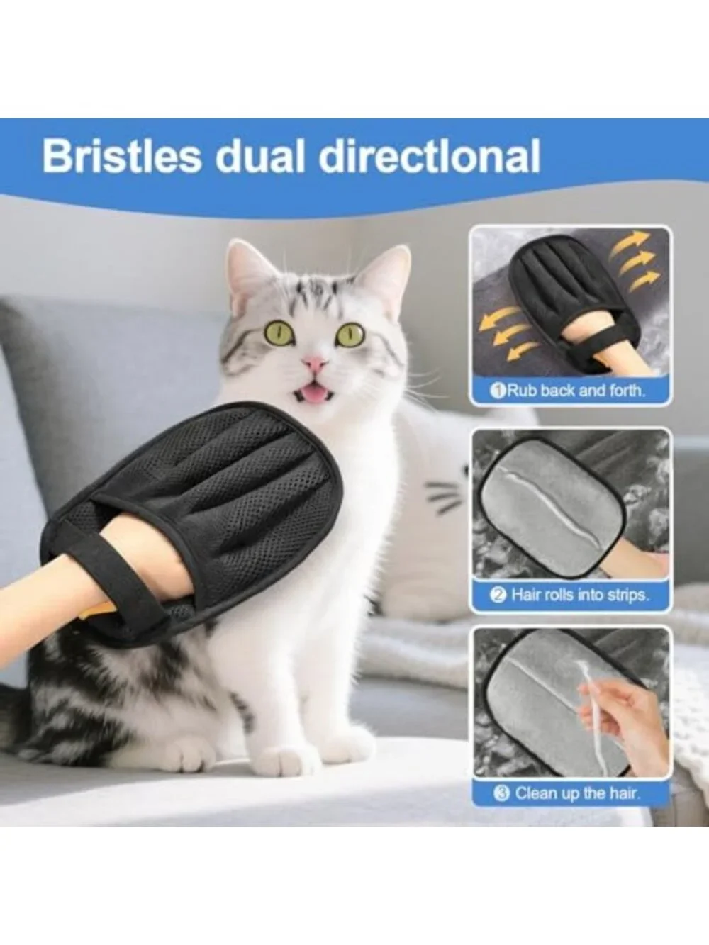 Pet Hair Removal Gloves for Cats & Dogs - Reusable Electrostatic Tool, 2 Pack